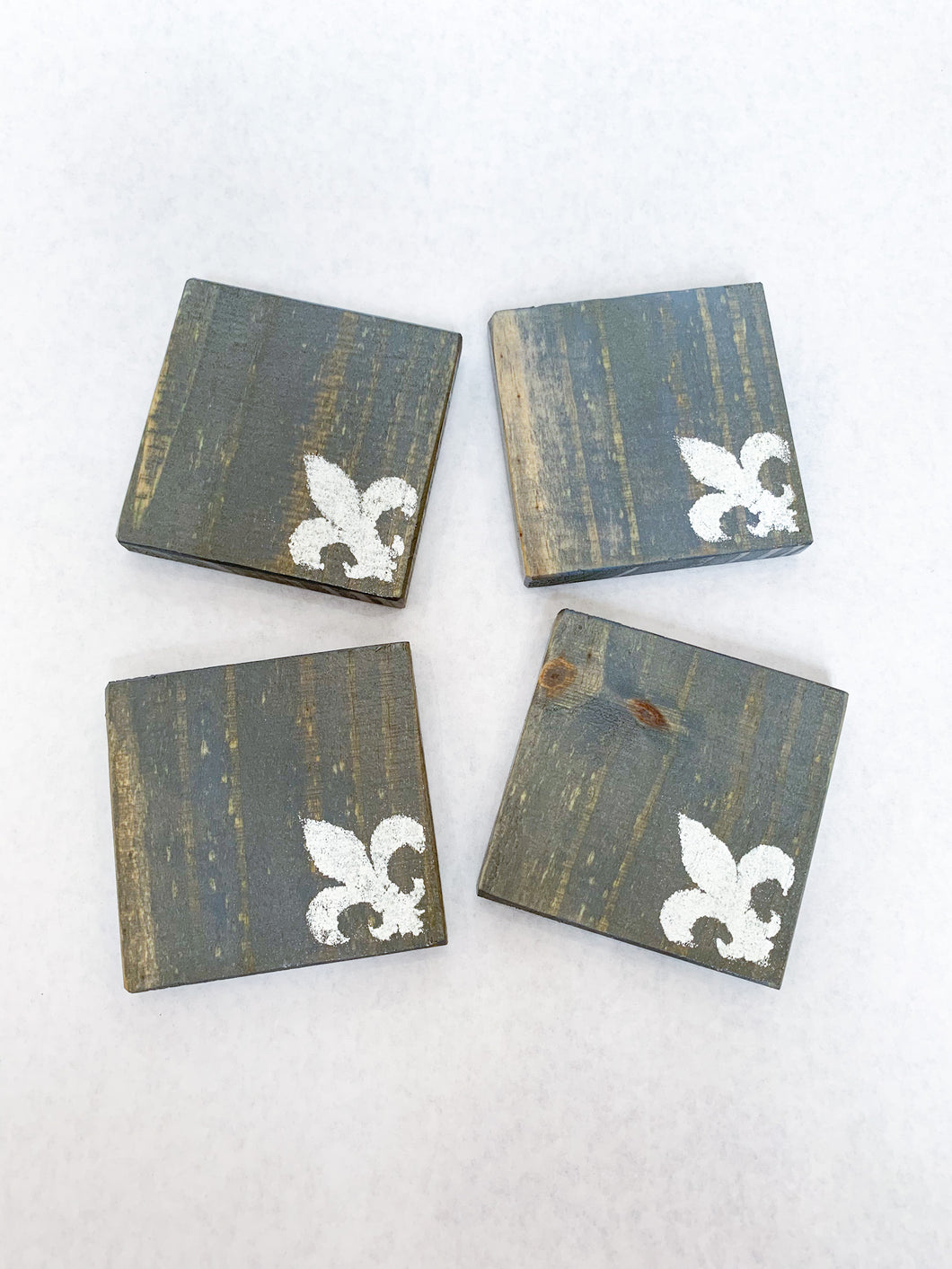 Set of 4 Vintage Grey Fleur de Lis Coasters