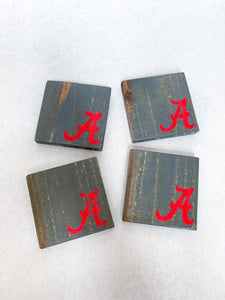 Set of 4 Vintage Gray Alabama Coasters with Red Accents