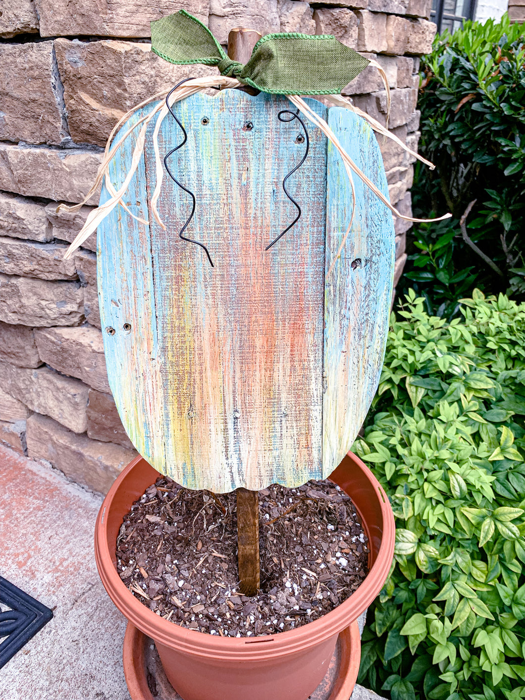 Reclaimed wood outdoor decor, handmade to resemble a Cinderella Pumpkin.  Suitable for outdoor use. 