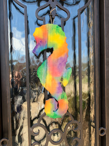 Hanging Outdoor Rainbow Watercolor Seahorse