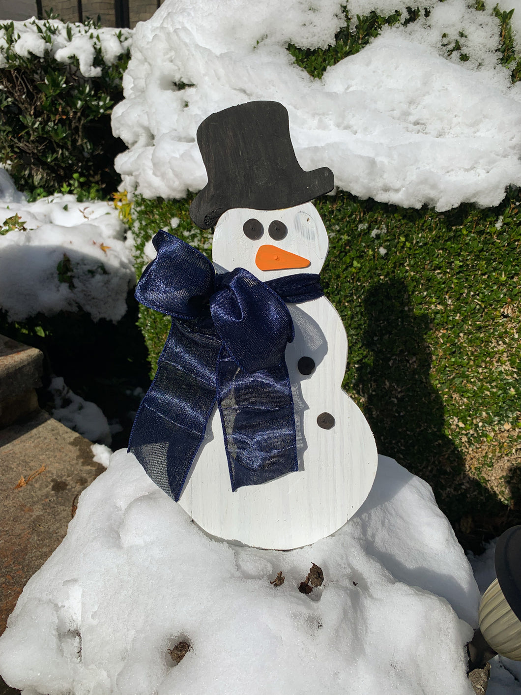 Outdoor Snow Man with Blue Velvet Muffler
