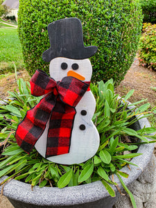 Outdoor Snow Man with Red Plaid Muffler